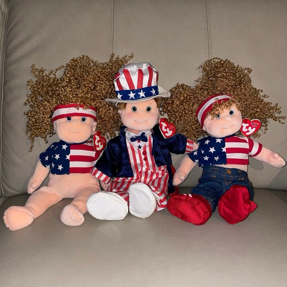Vintage Ty Beanie Kids Patriotic Doll Lot of 3 - Uncle Sam & 2x Princess USA Y2K